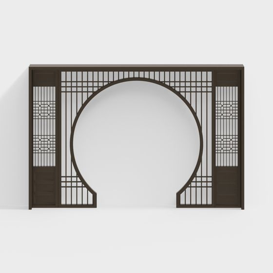 Elegant Round Gate Folding Screen 3D model