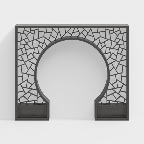 Arch Window 3D Model with Geometric Design