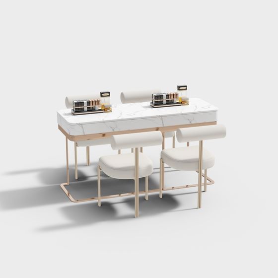 Nail Salon Tables and Chairs 3D Model in Gray