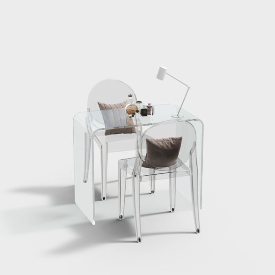 Stylish Transparent Glass Table and Chairs 3D model