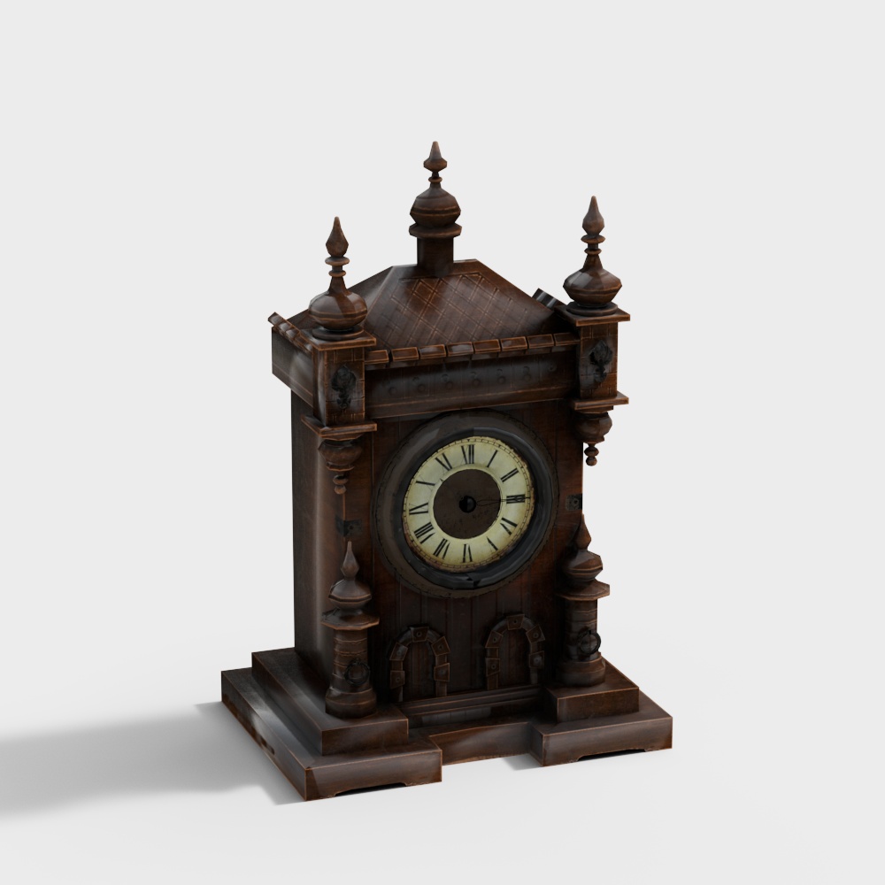 Vintage Clock 3D Model – Classic Wooden Design