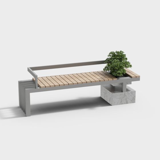 Urban Bench 3D model - Low-Poly Design