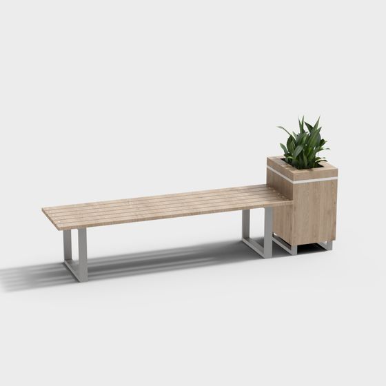 Urban Bench with Planters 3D model