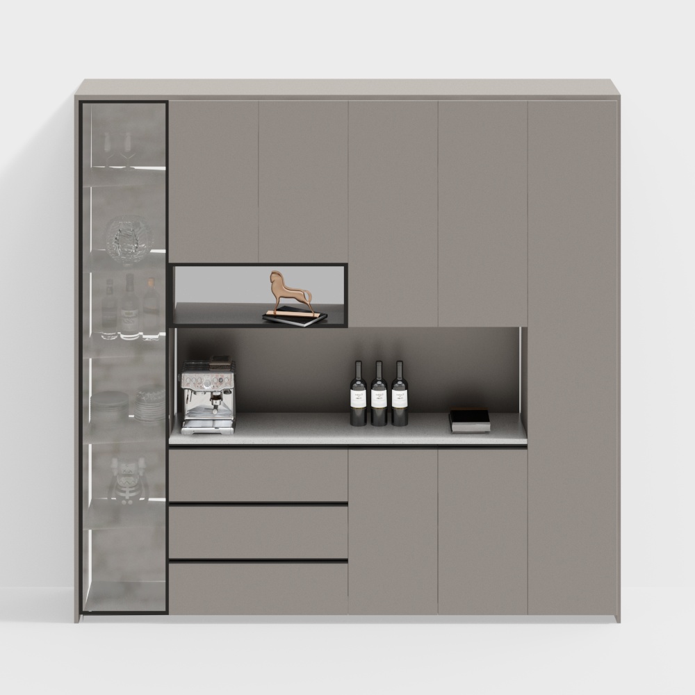 Beige Wine Cabinet 3D Model