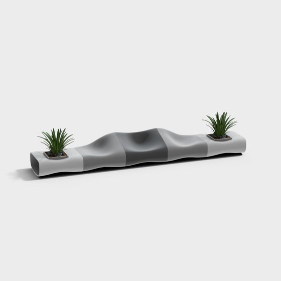 Sleek Wave Bench 3D model for Modern Spaces