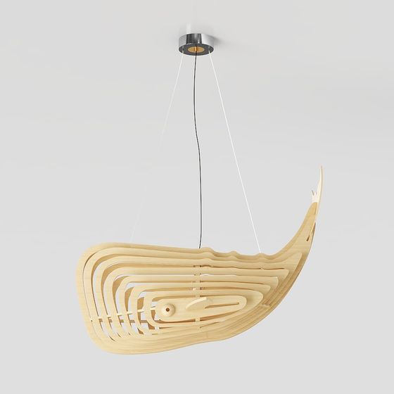 Stunning Wood Whale Pendant Light 3D model