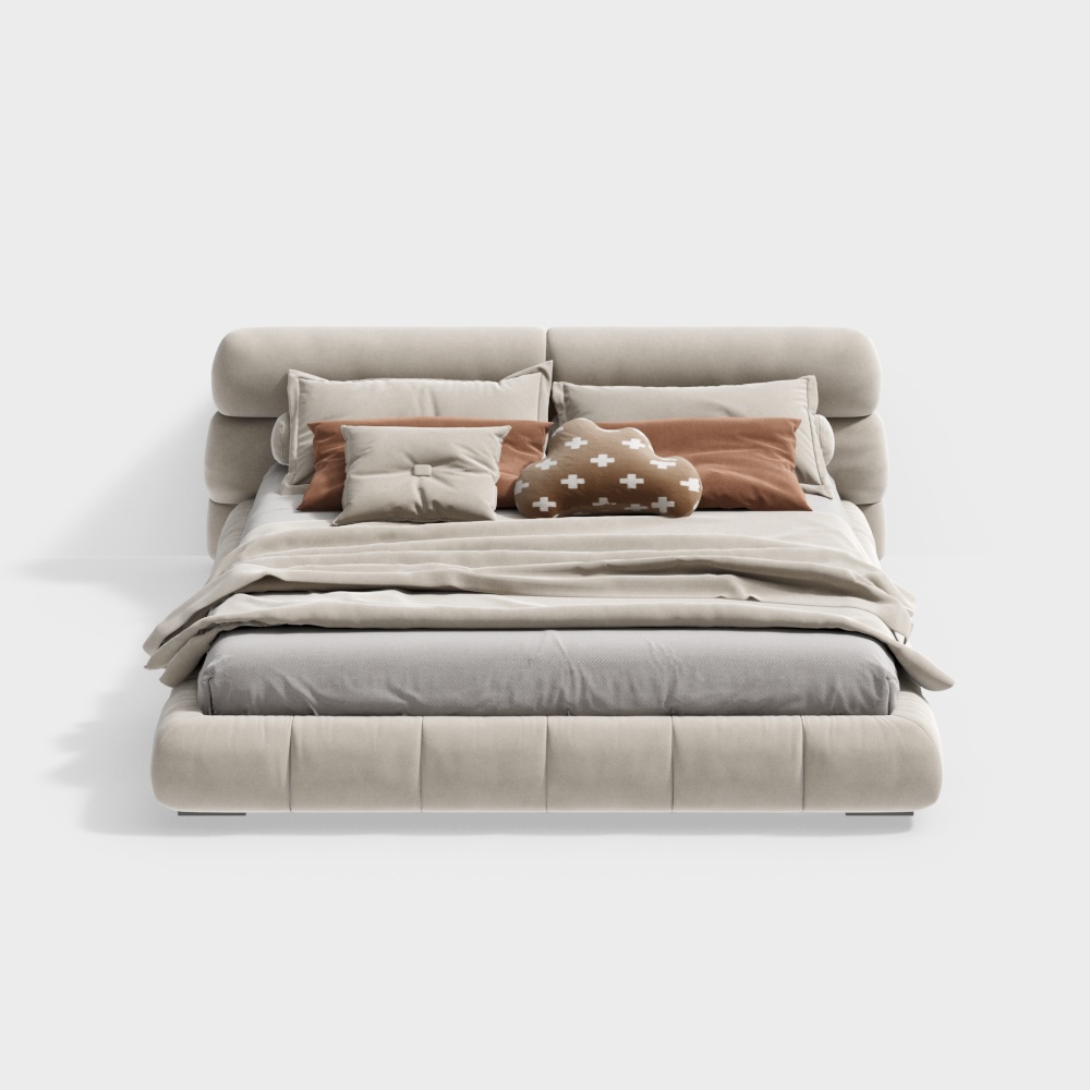 Elegant Minimalist Bed 3D Model – Soft Beige Design