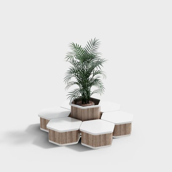 Hexagonal Wooden Planter 3D model