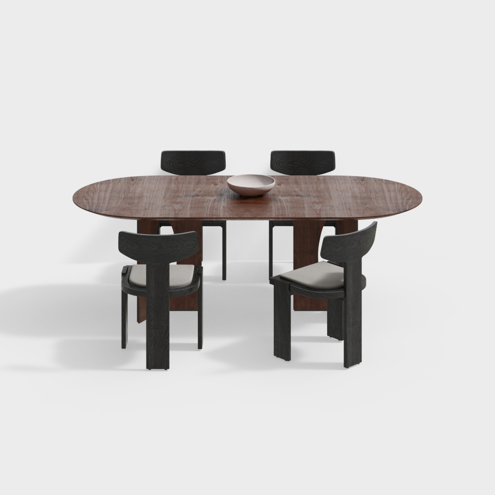 Urban Dining Table and Chair Set – Low-Poly Wood Design