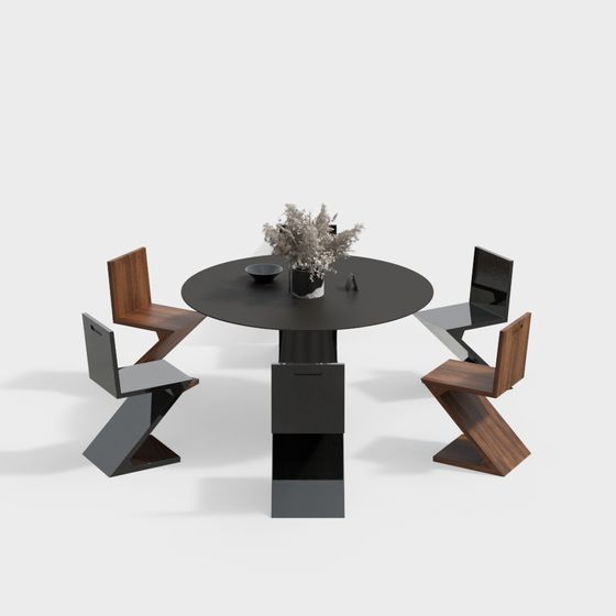 Urban Minimalist Dining Table and Chair Set 3D model
