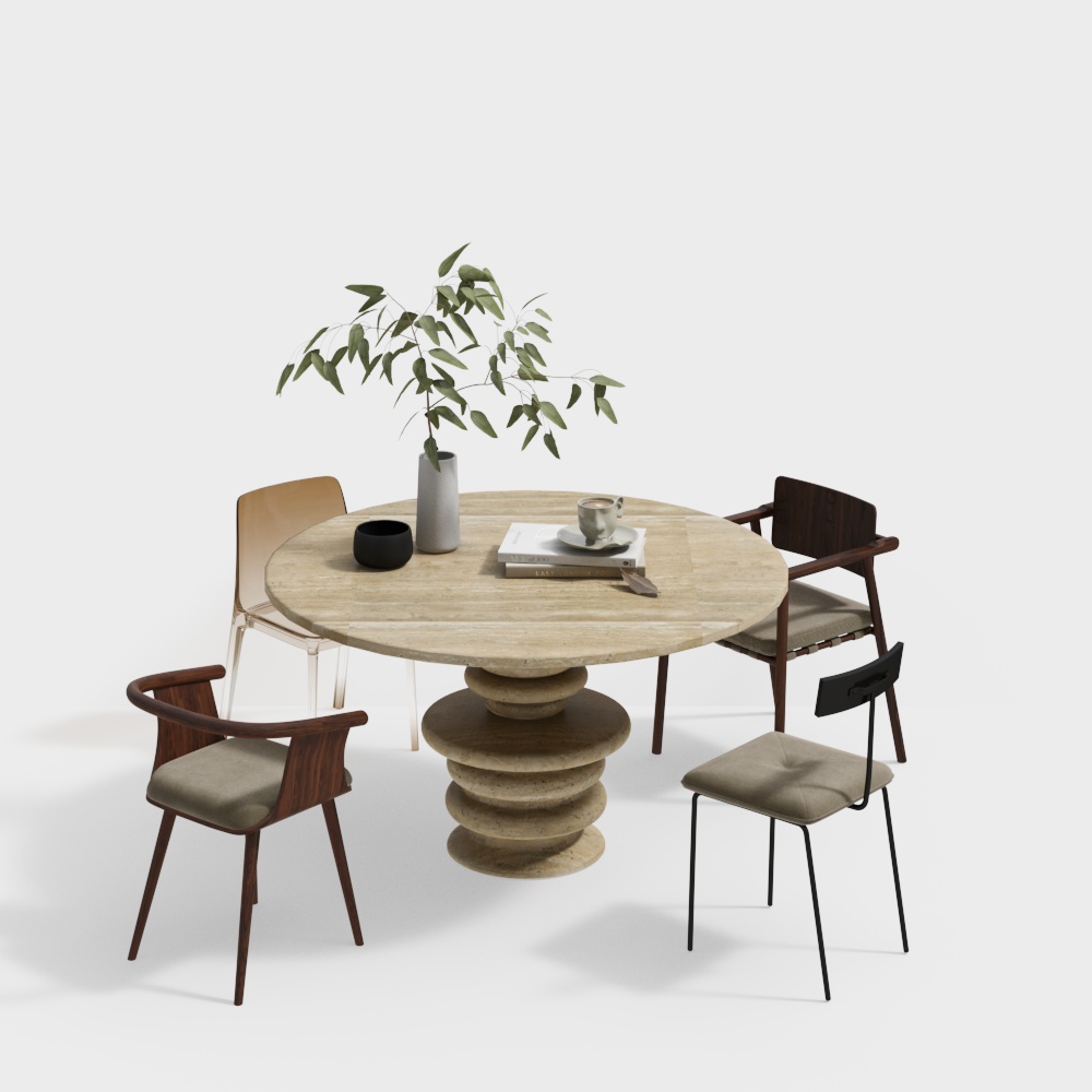Elegant Round Table and Chair Set – Low-Poly Cozy Design