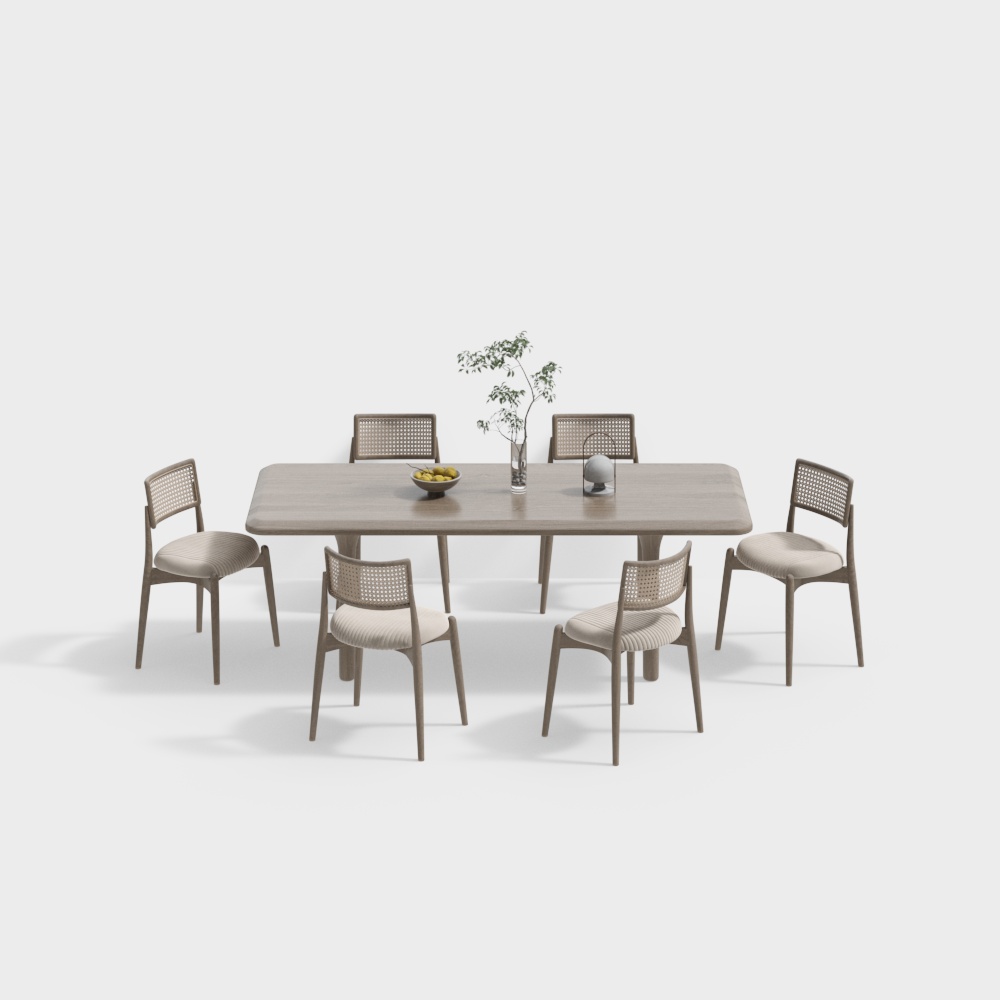 Elegant Low-Polygon Dining Table and Chair Set