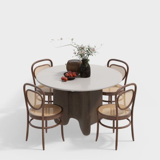 Elegant Low-Poly Dining Table and Chairs Set 3D model