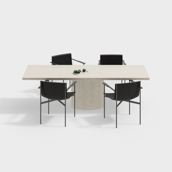 Wabi-Sabi Beige Dining Table and Chair Set 3D Model