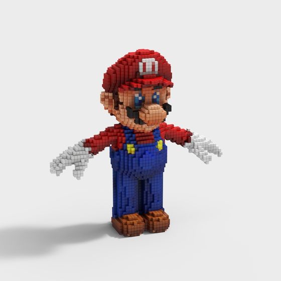 Retro Pixel Art Mario 3D Model
