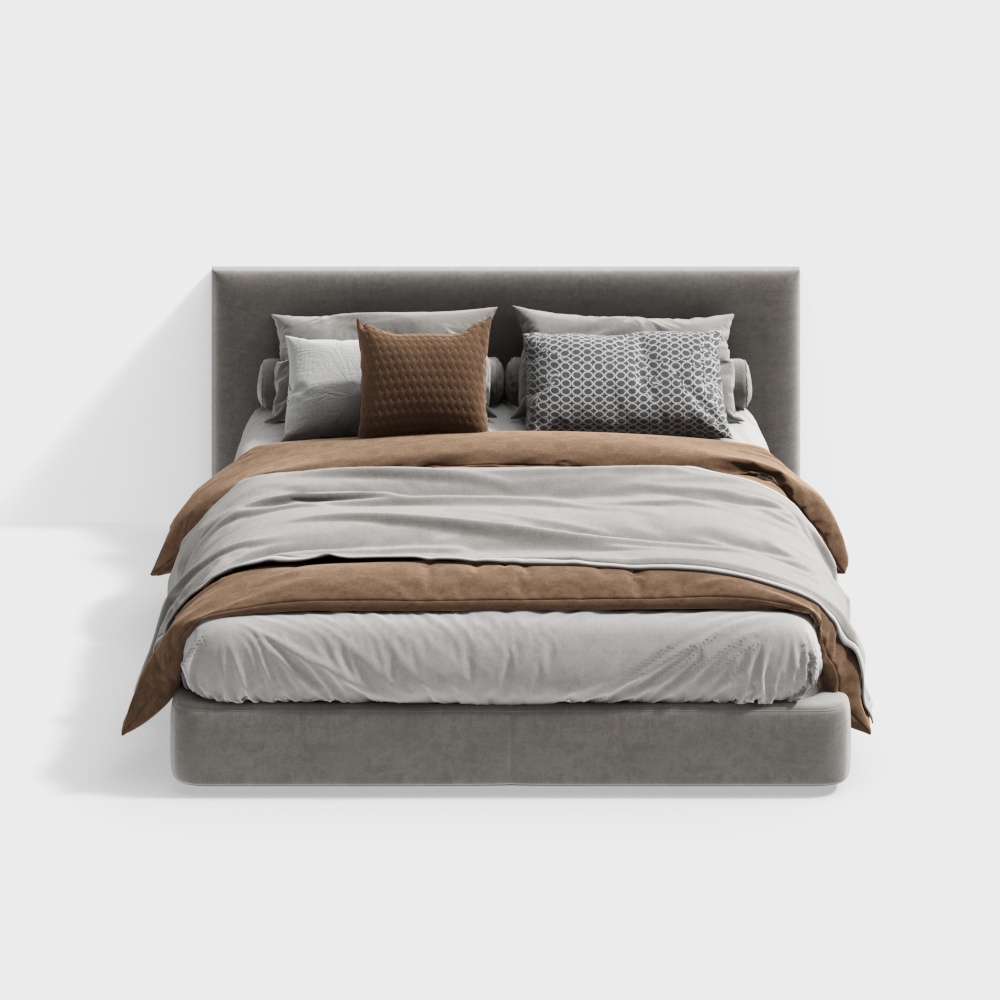 Elegant Modern Bed 3D Model – Stylish Grey Design