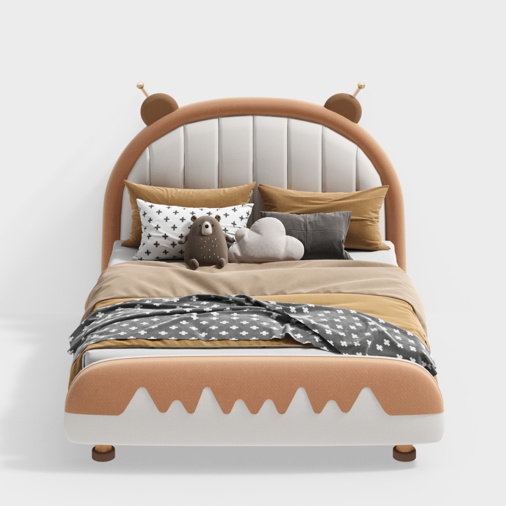 Bear-Themed Bed 3D Model – Low-Poly Children's Furniture