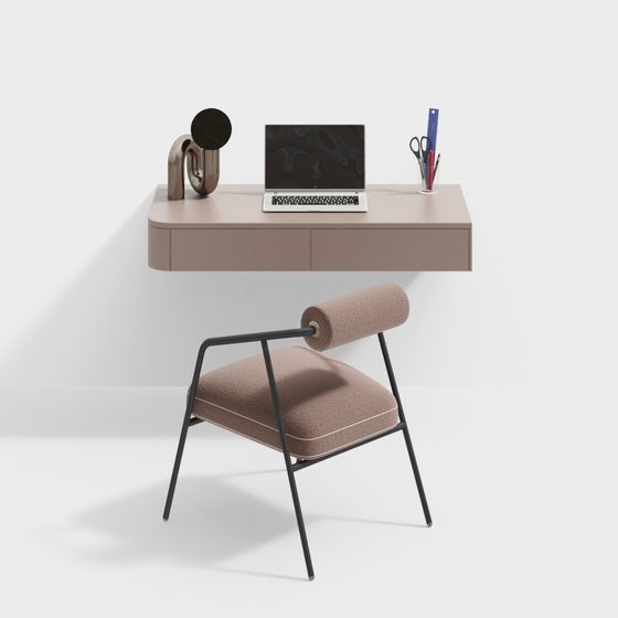 Modern Desk and Chair Set 3D Model in Earth Color