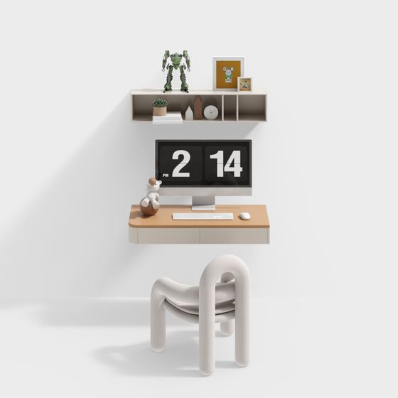 Beige Modern Desk and Chair Combination 3D Model for Workspaces