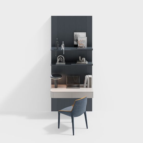 Modern Desk and Chair Combination 3D Model in Black