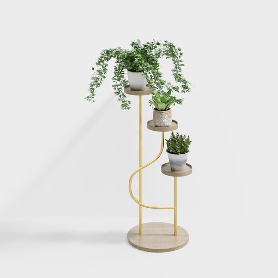 Stylish Low-Poly Plant Shelf 3D model