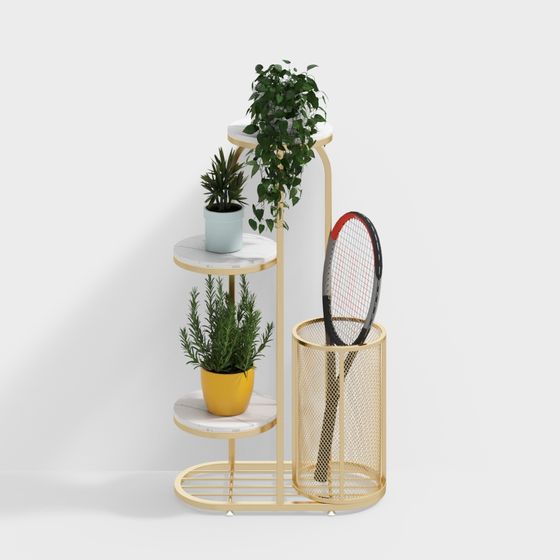 Elegant Golden Plant Stand 3D model