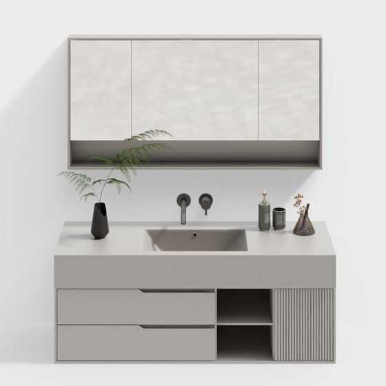 Sleek Modern Bathroom Cabinet 3D Model in White