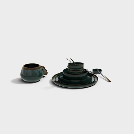 Elegant Green Tableware Set 3D model