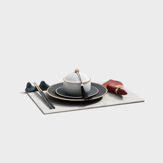 Oriental Elegance Tableware Set 3D model