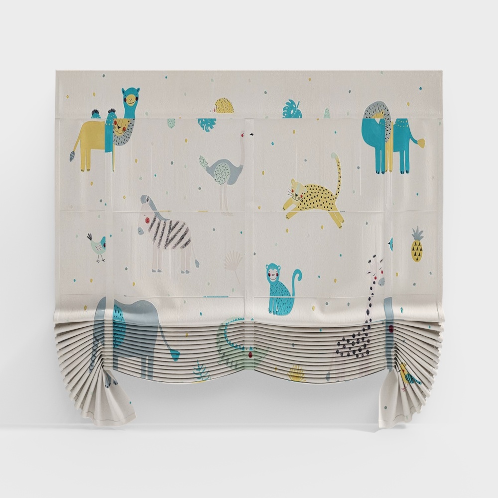 Jungle-Themed 3D Curtain Model – Vibrant Low-Poly Design