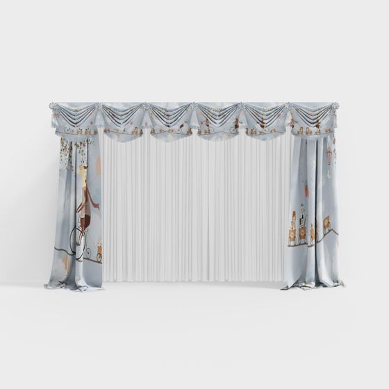 Whimsical Cloud-themed Curtain 3D model