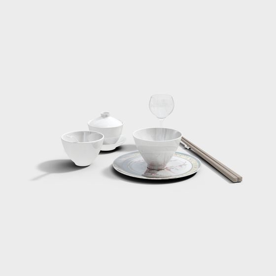 Elegant Oriental Tea Set 3D model