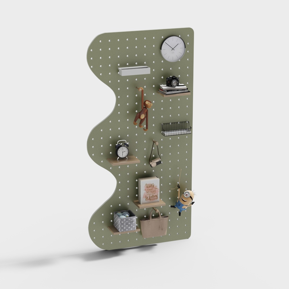 Unique Curved Wall Shelf 3D Model – Olive Green Design