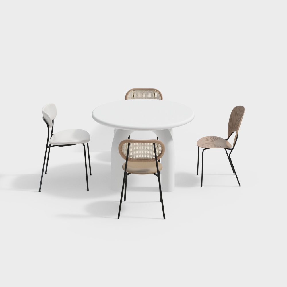 Stylish Round Table and Chairs 3D Model – Modern Minimalist Set