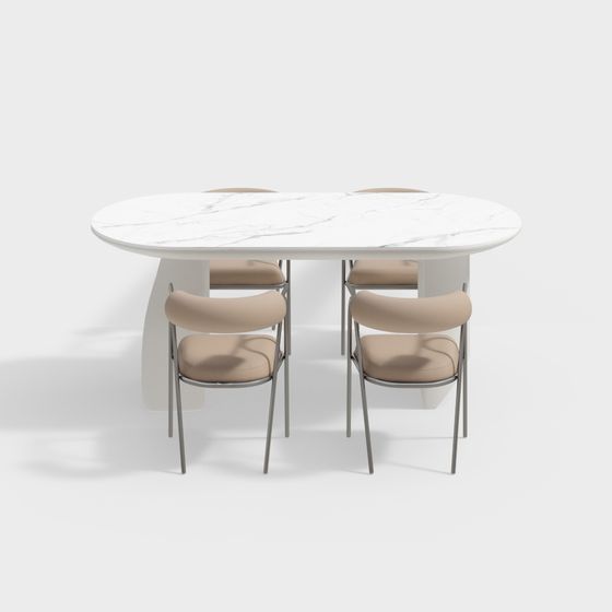 Minimalist Round Table and Four Chairs 3D model