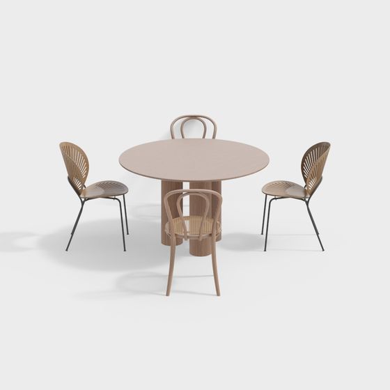 Round Table and Four Chairs 3D model