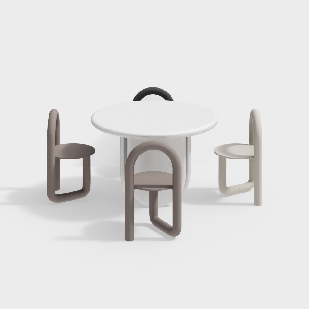 Modern Round Table and Chair Set – Minimalist Low-Poly Design