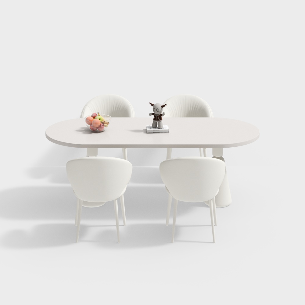 Minimalist Dining Set 3D Model – Low-Poly White Furniture