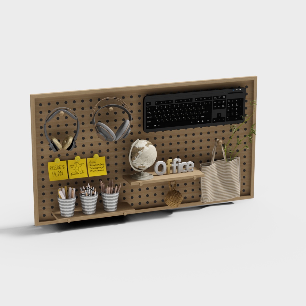 Modern Minimalist Office 3D Model – Wooden Interior Design