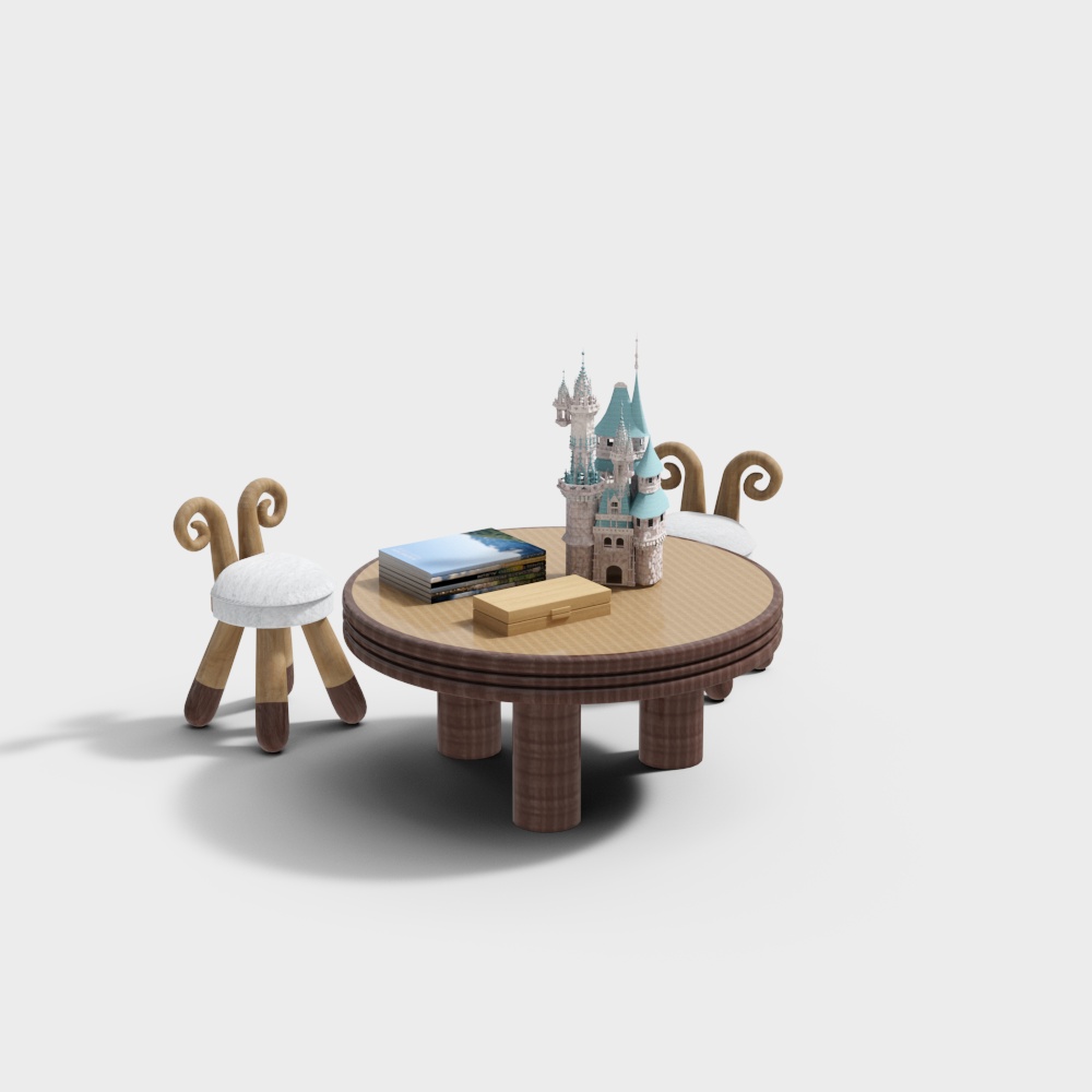 Fairy Tale Table and Chair 3D Model – Whimsical Wood Furniture