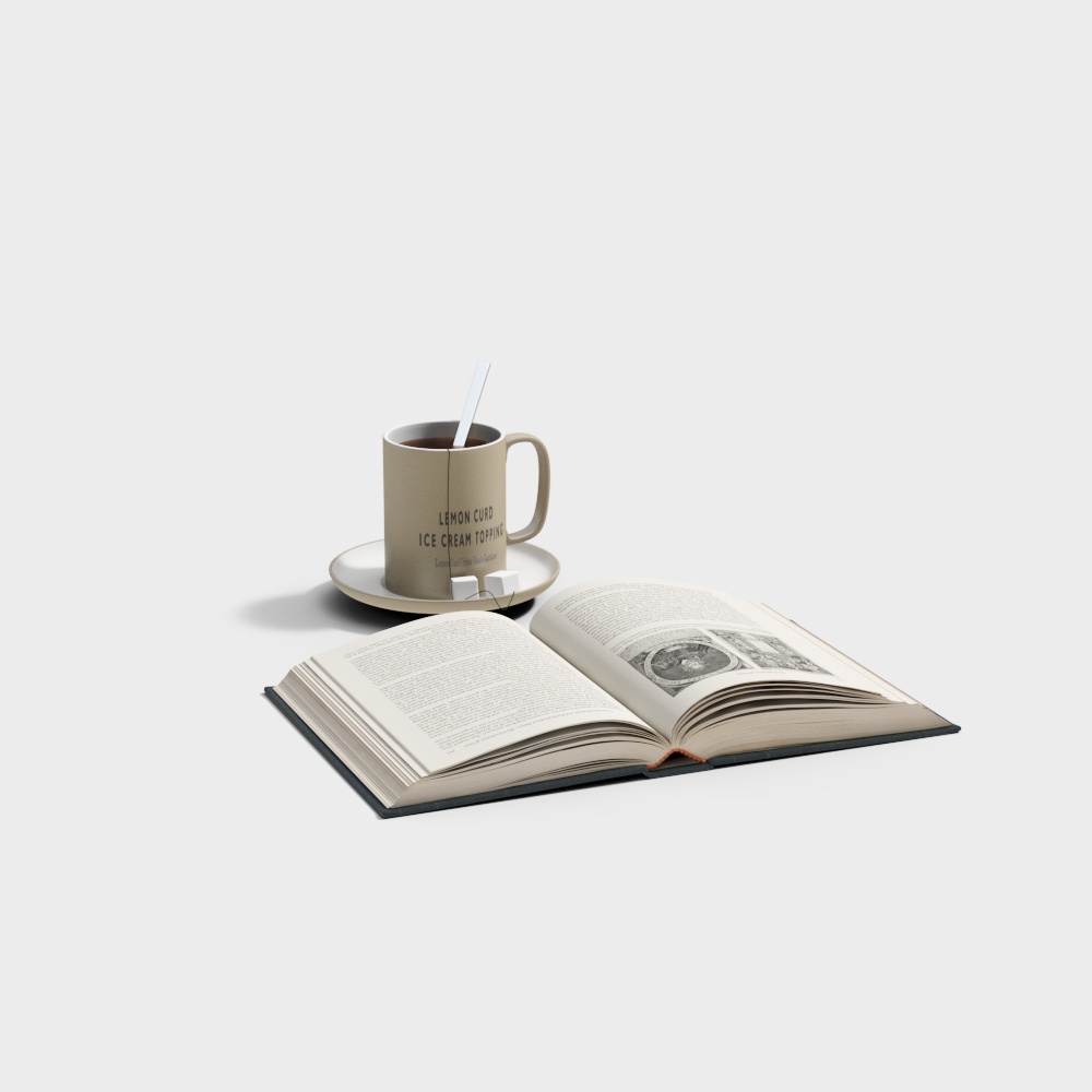 Cozy Reading Time 3D Model – Warm Tea and Book Scene