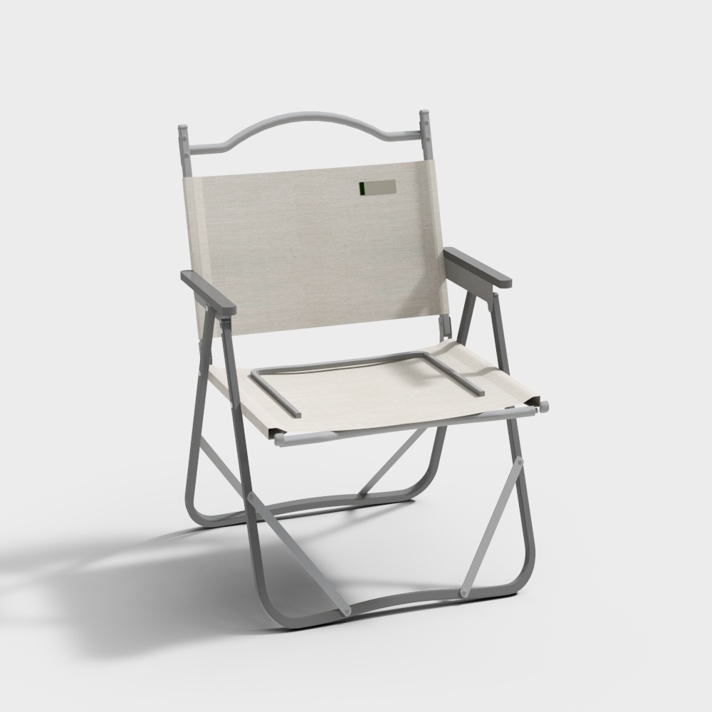 Elegant Folding Chair 3D Model – Gray Metal & Beige Fabric