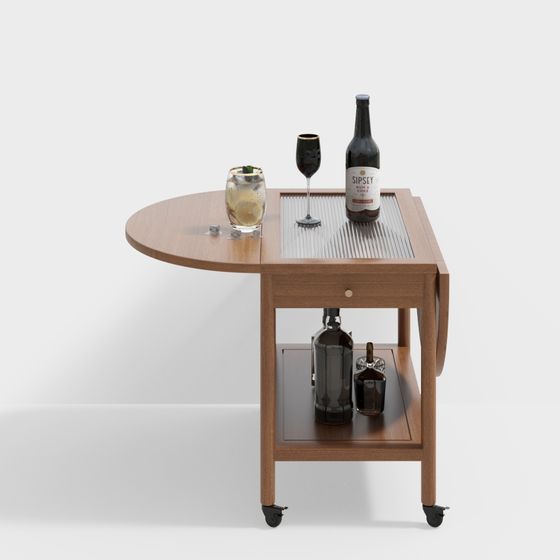 Stylish Low Polygon 3D Bar Cart Model for Creative Projects