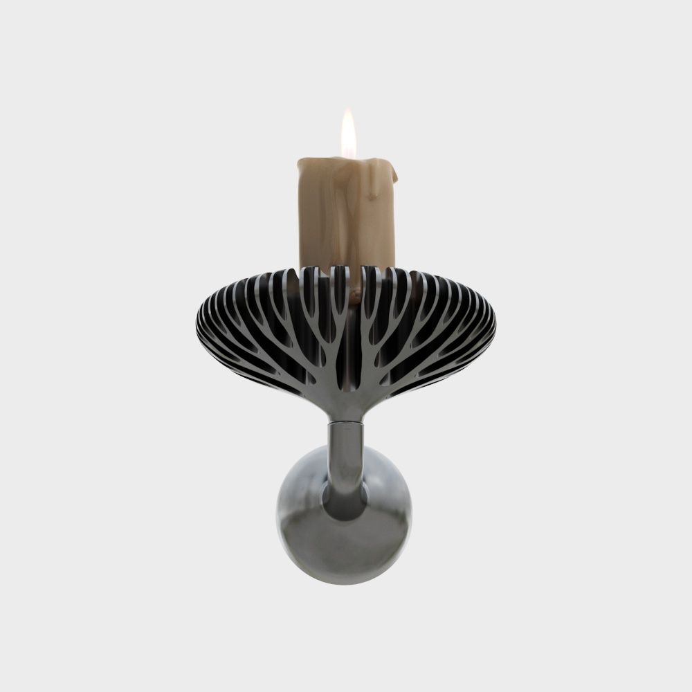 Artistic Candle Holder 3D Model – Low-Poly Metallic Design