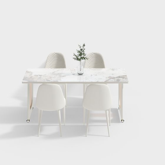 Modern Cream Dining Table and Chair Set 3D Model in White
