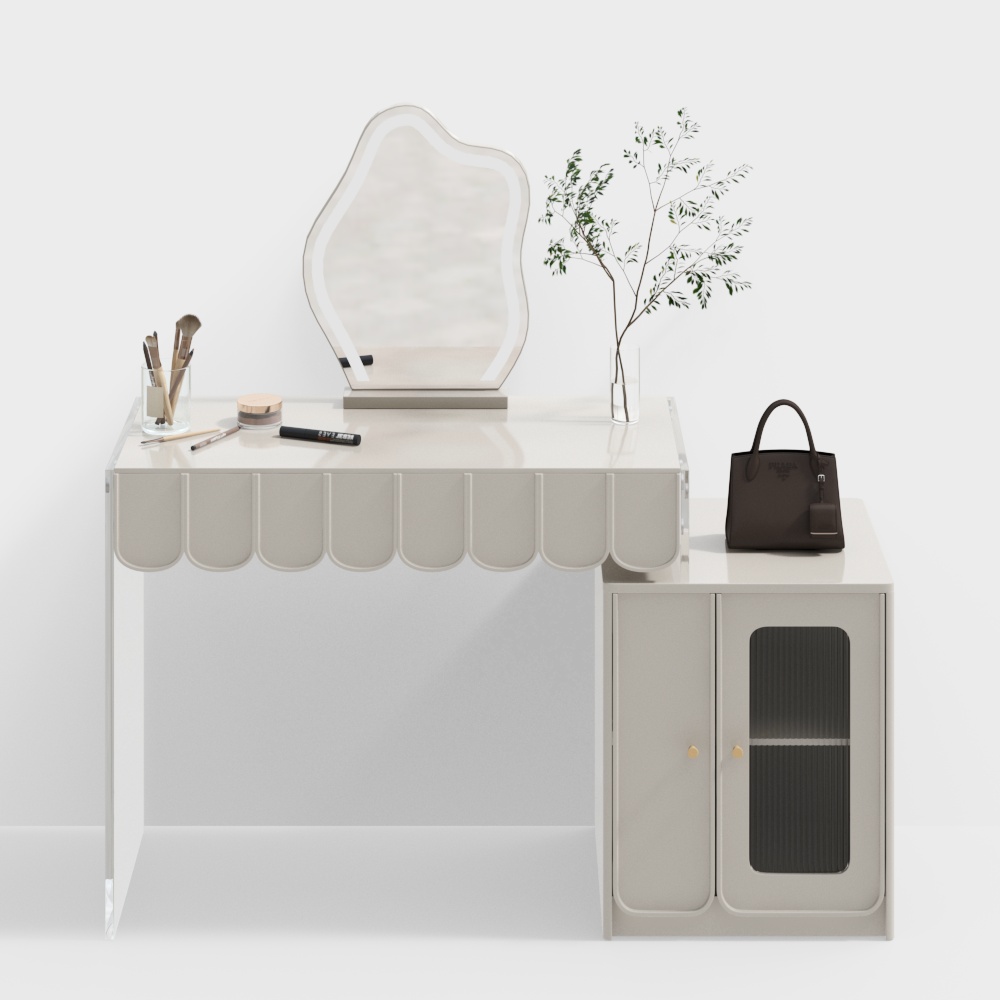 Stylish Vanity Table 3D Model – Soft Gray with Mirror