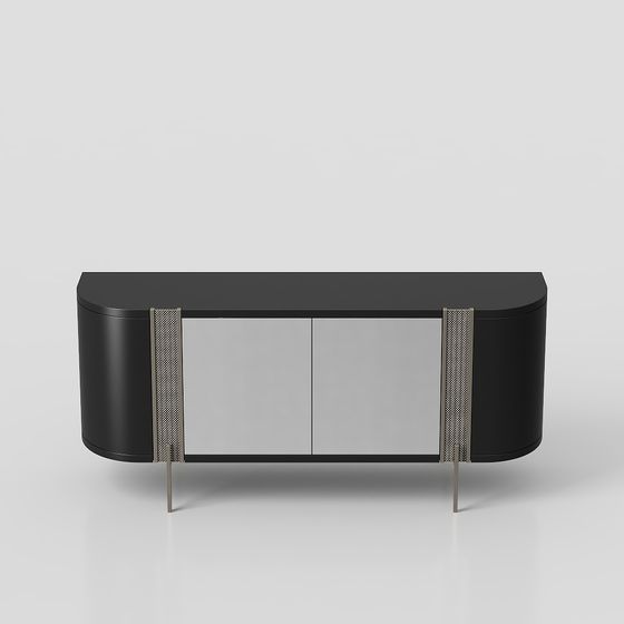 Minimalist Black and Gold Cabinet 3D model