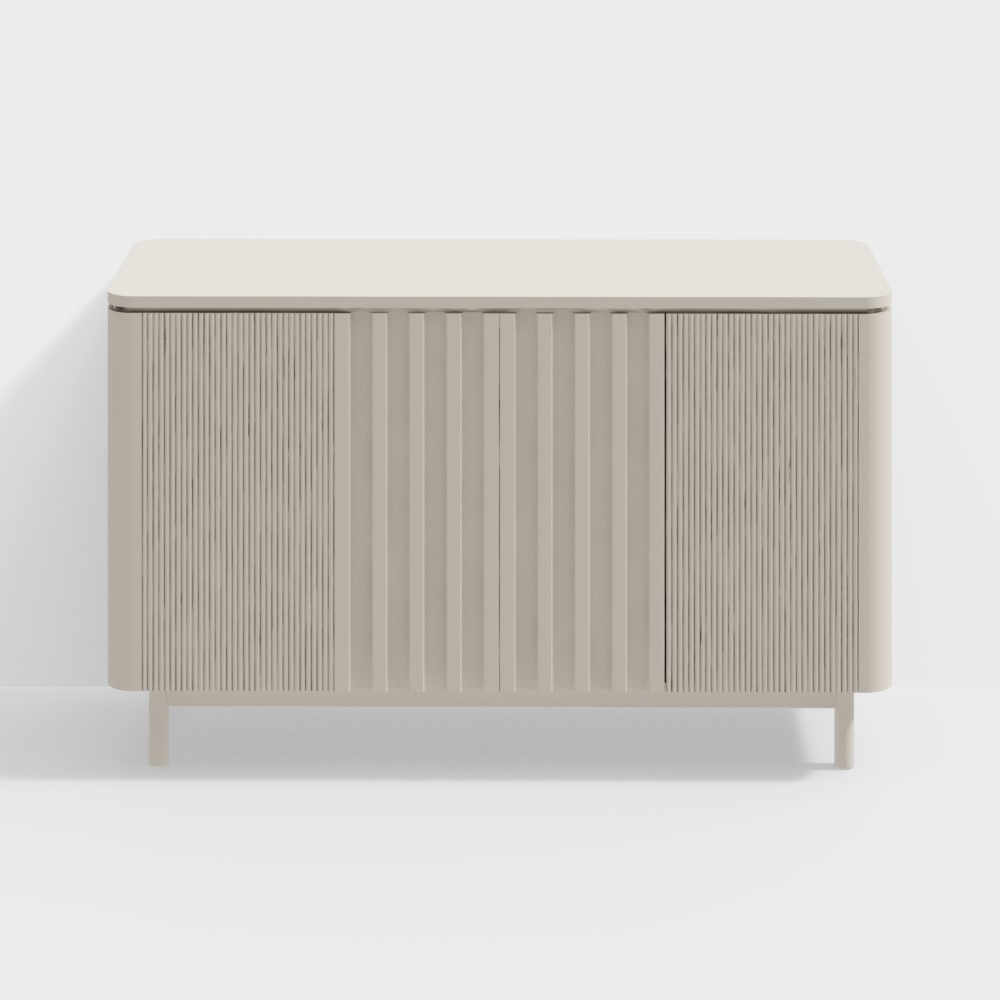 City Window Cabinet 3D Model – Modern Beige Wood Texture