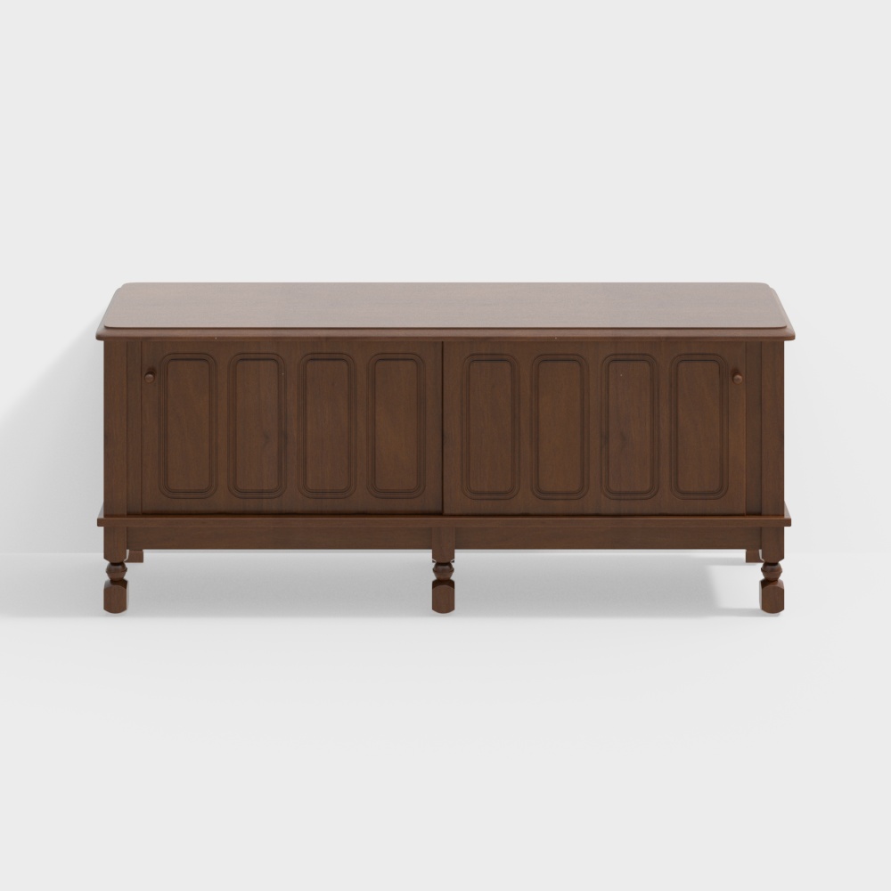 Retro Storage Cabinet 3D Model – Mid-Century Wood Design