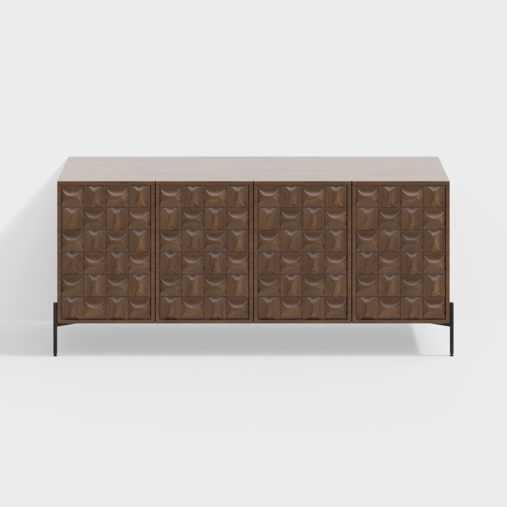 Minimalist Wooden Sideboard 3D Model – Modern Wood & Metal